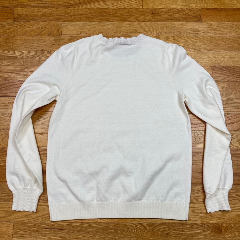 Talbots Puff Sleeve Sweater Womens XS Ivory Lace Trim Smocked Cuff Coquette‎ - Picture 9 of 9